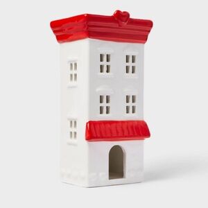 Valentine’s Day Spritz Valentine Ceramic Tall Building Figurine Red/White